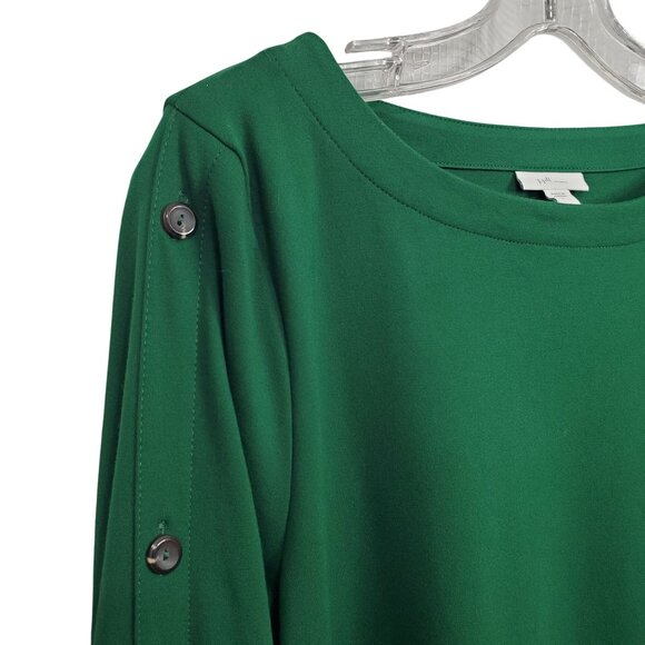 J Jill Size L Top Ponte Knit Button Accent Sleeves Long Sleeve Pullover Blouse - Picture 5 of 12